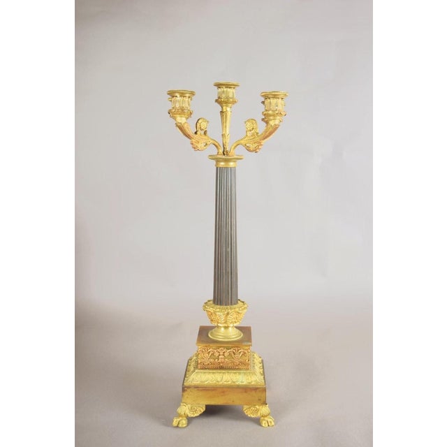 Bronze Antique Gilt Bronze Candelabra, Fluted Column With Figural Arms — French, 19th Century For Sale - Image 8 of 10