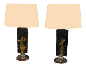 Mid Century Murano Alfredo Barbini Dancing Figures Table Lamps - a Pair