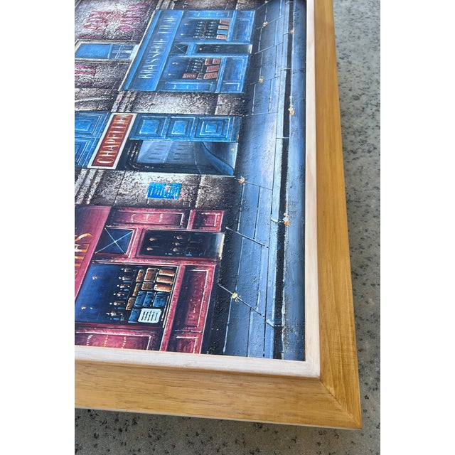Paris Storefronts Original Oil Painting, Vintage Wood Frame For Sale - Image 14 of 16