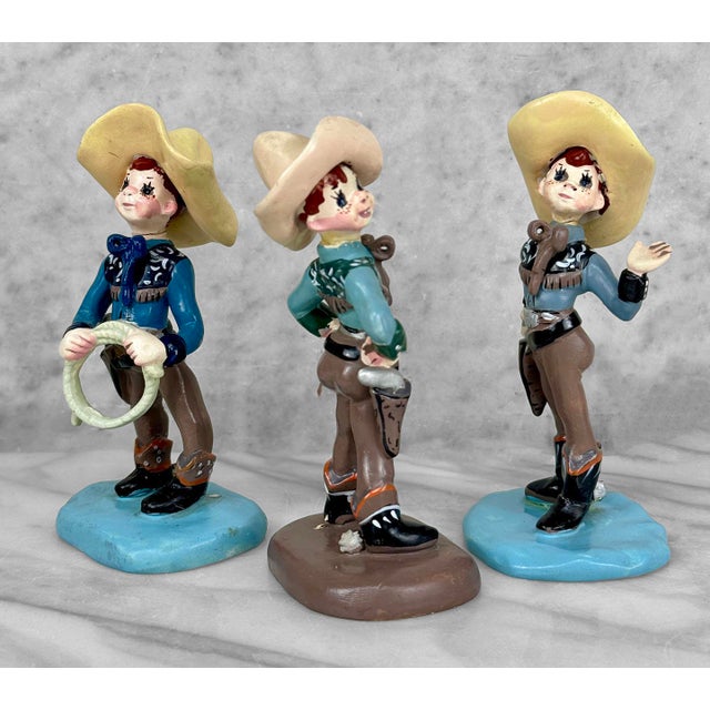 Mid-Century Modern Mid-Century Flamboyant Cowboy Ceramic Figural Sculpture - Set of 3 For Sale - Image 3 of 11