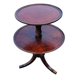 1930s English Regency Style Burl Fruitwood Two-Tier Butler Table Vintage Antique For Sale