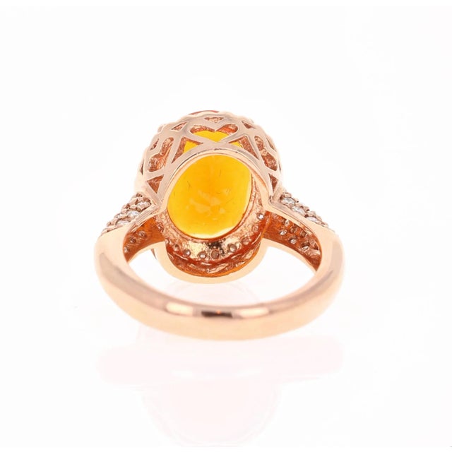 4.03 Carat Fire Opal Diamond 14 Karat Rose Gold Ring, Size 7 For Sale - Image 4 of 6