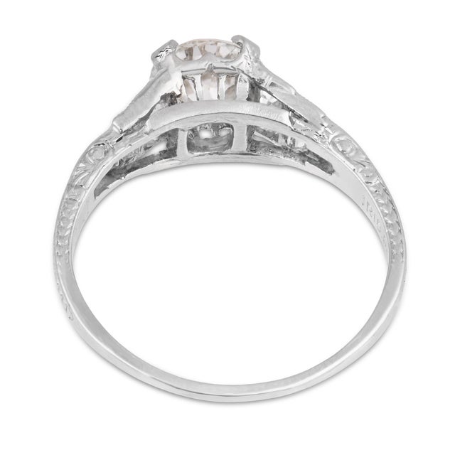 1920s Art Deco Gia 0.89 Carat Old European Diamond Platinum Engagement Ring, Size 5.75 For Sale In Los Angeles - Image 6 of 7