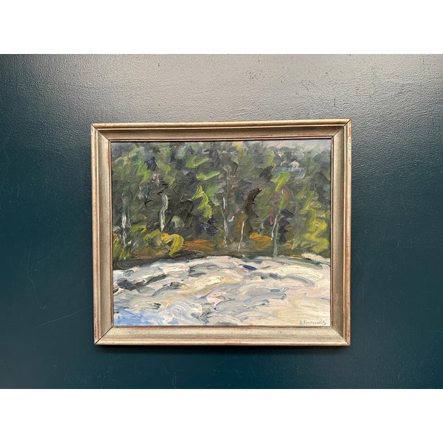 Mid-Century Modern Bertil Lindecrantz, Vinterlandskap, 1950s, Oil on Canvas, Framed For Sale - Image 3 of 18