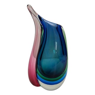 Blue, Red, and Green Sommerso Vase in Murano Glass attributed to Flavio Poli, Italy, 1960s For Sale