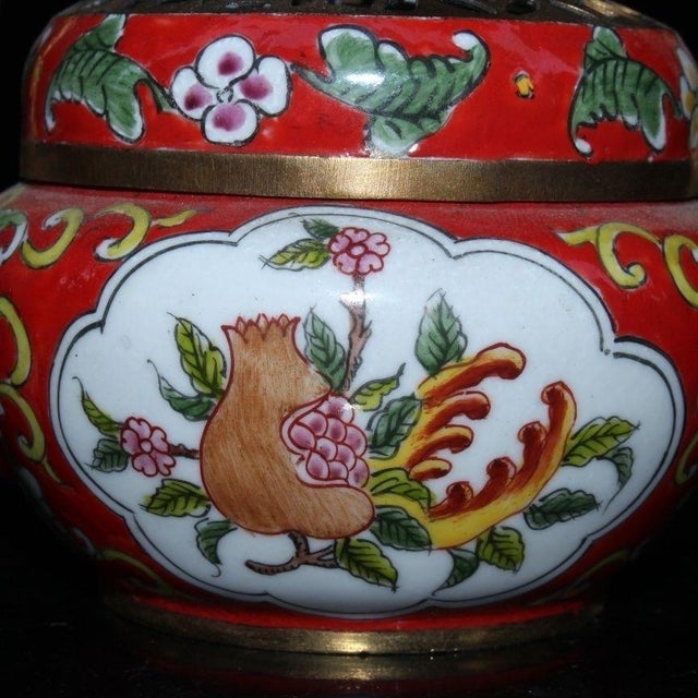 Red Late 19th Century Cloisonné Enamel Hand Warmer With Finger Citron Motif, 269g For Sale - Image 8 of 9