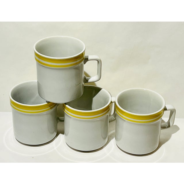 American Rondure Stone 200 Yellow Coffee Cup Mug Double Yellow Band Ring Japan - Set of 4 For Sale - Image 3 of 6