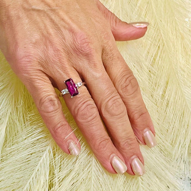 Natural Tourmaline White Sapphire Ring 7 14k W Gold 3.57 TCW Certified For Sale In New York - Image 6 of 9