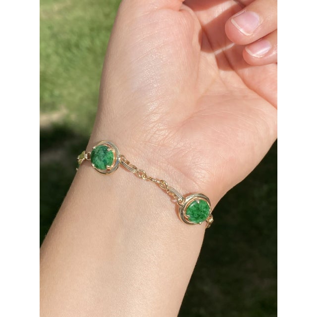 Mid 20th Century The Harpster: Ladies 14K Yellow Gold Jade Link Bracelet For Sale - Image 5 of 5