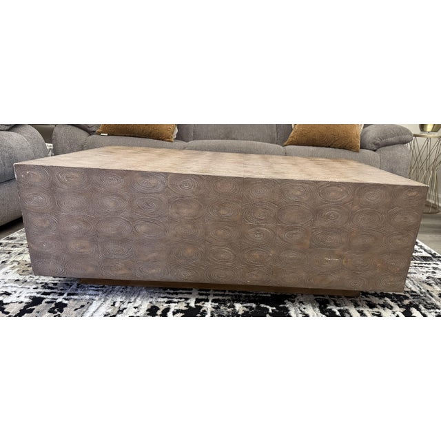 Mid-Century Modern Theodore Alexander Whorlds Away Cube Coffee Table – Bleached Oyster Veneer, Textured Parquetry (Model 5105-349) For Sale - Image 3 of 10