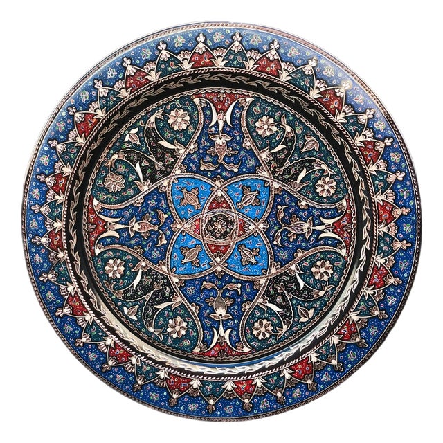 Hand Carved Tulip Design Copper Tray For Sale