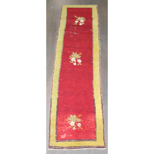 Mexican Cherry Red Lime Green 20th Century Turkish Runner - 2' x 8'4" For Sale - Image 3 of 10