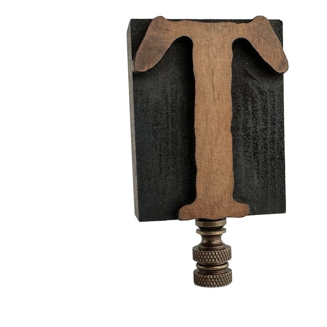 Letterpress T Lamp Finial on Bronze Hardware For Sale
