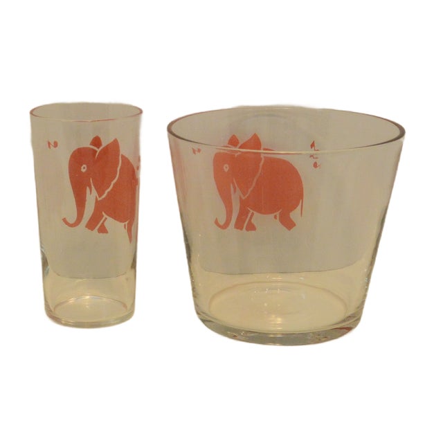 1950s Vintage 1950s Federal Glass "Pink Elephant" 9-Piece Barware Set - Bowl & 8 Glasses For Sale - Image 5 of 6