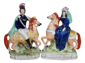 Antique Pair Staffordshire Louis Napoleon Empress of France Horse Figurines