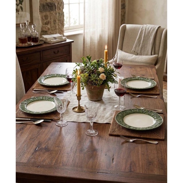 Green Les Ottomans Italian Hand-Painted "The Palms" Ceramic Dinner Plates - Set of 4 For Sale - Image 8 of 10