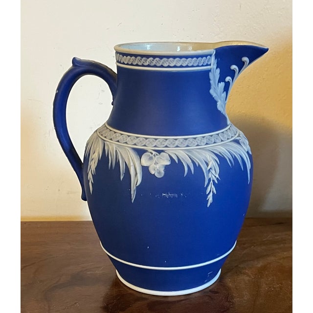 Ceramic Antique 19th Century Wedgwood Dark Blue Jasperware Pitcher Circa 1863 For Sale - Image 7 of 18