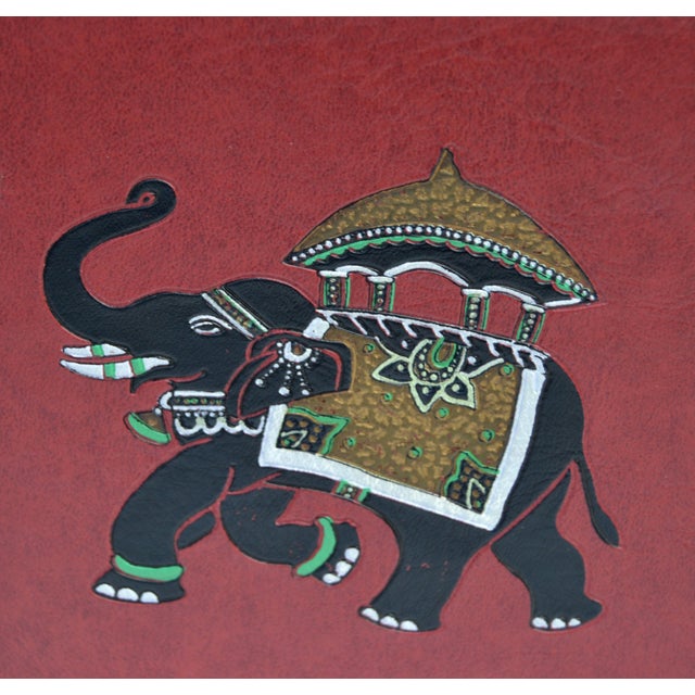 Late 20th Century Burgundy Embossed Leather Elephant Tissue Box Kleenex Cover For Sale - Image 11 of 18