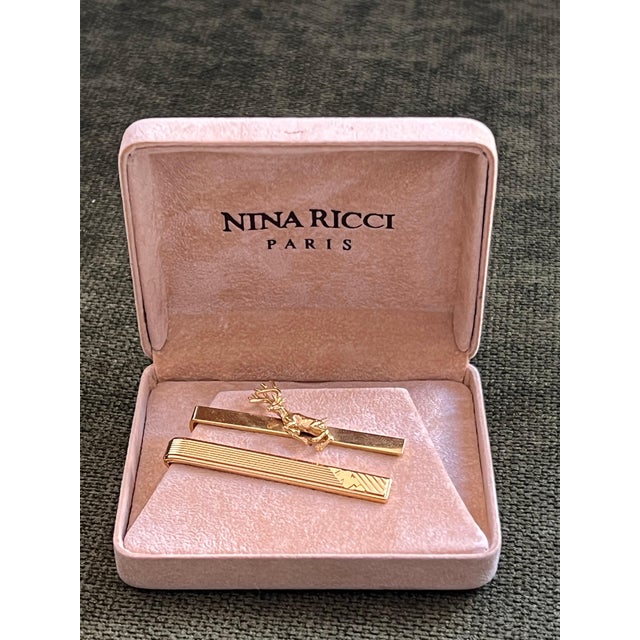 Vintage Nina Ricci Set 2 Gold-Tone Tie Clips With Logo Circa "1980" Original For Sale - Image 14 of 18