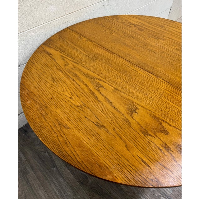 Brown Vintage Solid Oak Round Pedestal Dining Table For Sale - Image 8 of 11
