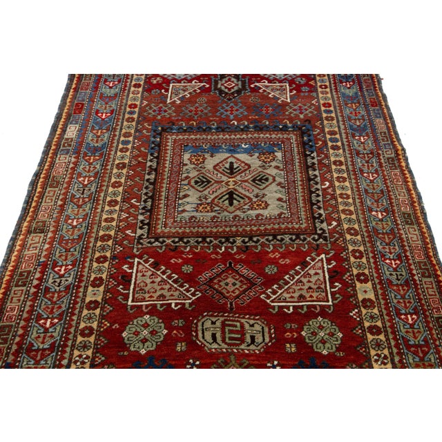 Textile Red Vintage Caucasian Kazak Wool Rug With Geometric Pattern For Sale - Image 7 of 8