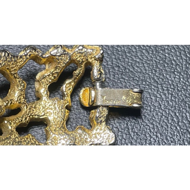 Metal MCM Jewelry Signed Crown Trifari Volcanic-Textured Gold-Tone Heavy Link Bracelet For Sale - Image 7 of 7