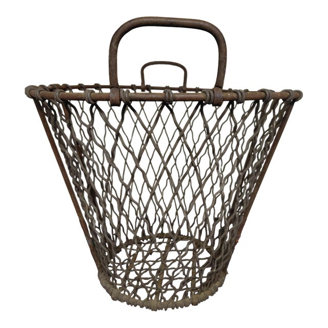 Antique Industrial Wire Basket For Sale