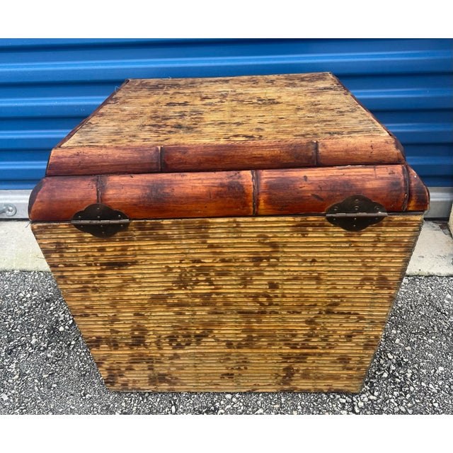 Camel Oversized Vintage Woven Bamboo/Rattan Handled Basket For Sale - Image 8 of 12