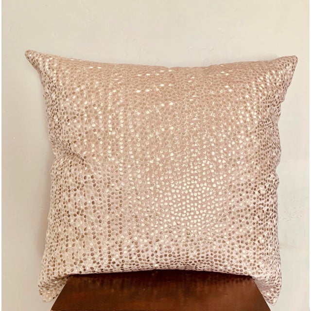 Beautiful large European size luxury pillow with Lurex metallic thread embroidered on on side and baby pink velvet on the...