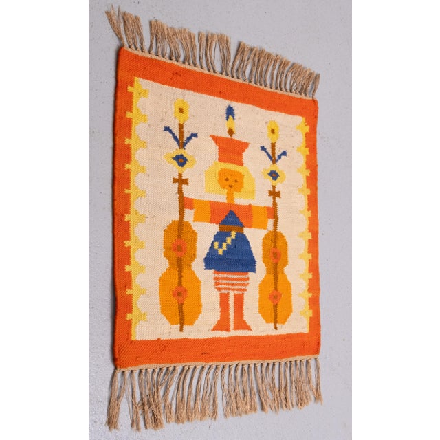 Polish Hand-Knotted Square Wall Tapestry with Musician Motif, 1960s For Sale - Image 6 of 12