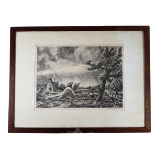 1931 Grant Tyson Reynard Signed Lithograph “Wind and Rain,” Framed For Sale