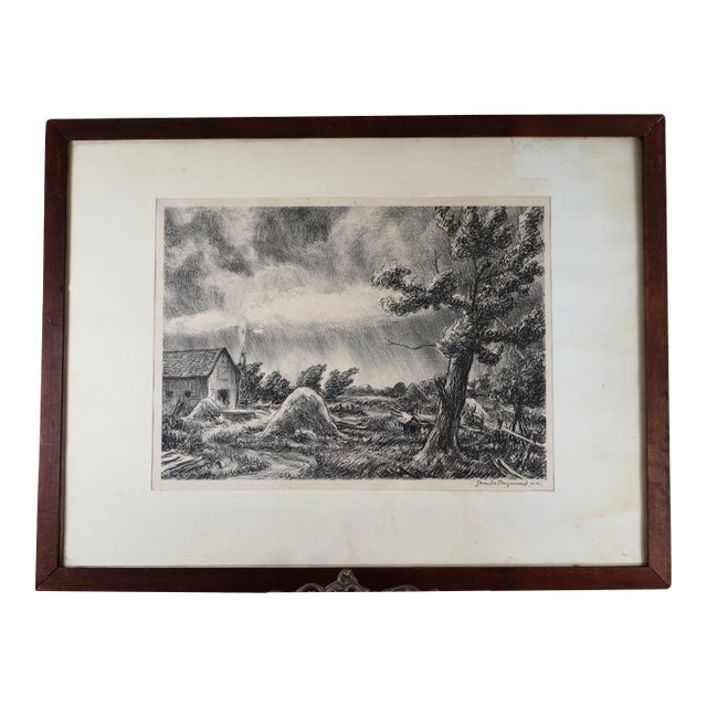 1931 Grant Tyson Reynard Signed Lithograph “Wind and Rain,” Framed For Sale