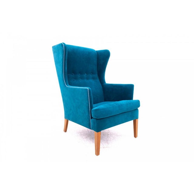 Wood Set of 20th Century Wingback Armchair with Ottoman, Denmark, 1950s For Sale - Image 7 of 16
