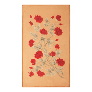 1920s Beige Floral Folk Art Antique American Hooked Rug 2'8 "X 4'7" Hand Knotted Wool Carpet For Sale