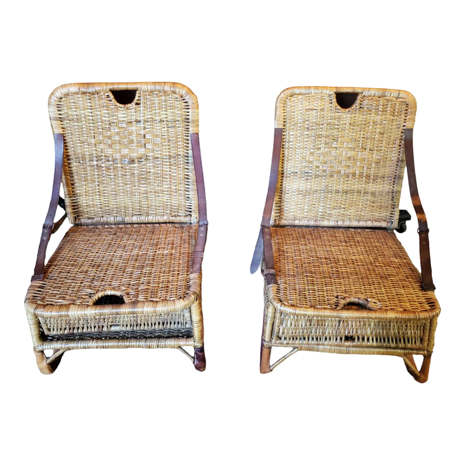 Early 20th Century Pair of Folding Wicker Boat Seats Chairish
