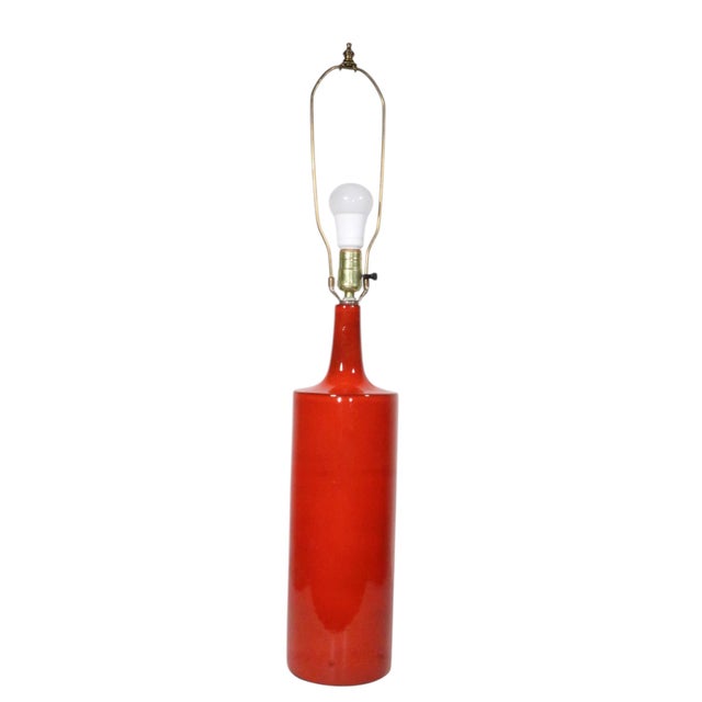 Burnt Orange Mid 20th Century Danish Modern Style Ceramic Table Lamp For Sale - Image 8 of 9