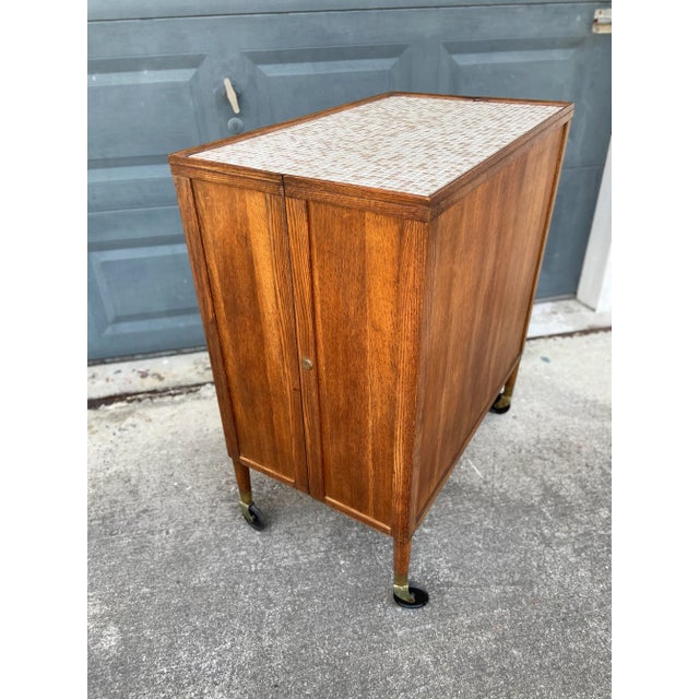 Mosaic Fold-Open Dry Bar on Casters With Lock + Key | by Henry Glass For Sale - Image 10 of 12