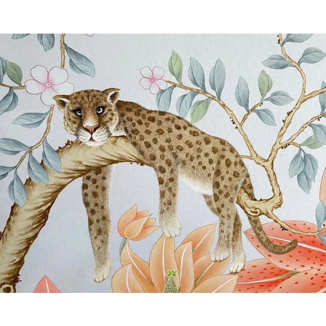 Hand‑Painted Whimsical Tropical Safari Chinoiserie Wall Mural For Sale - Image 6 of 7