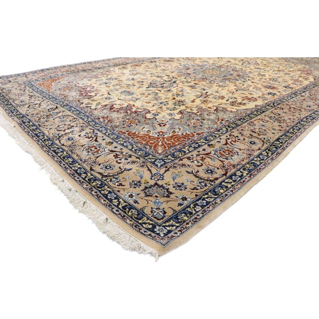 77571 Vintage Persian Nain Rug with Art Nouveau Rococo Style 08'01 x 12'09. Full of details and ornate embellishments...