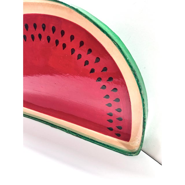 American Vintage Folk Art Watermelon Lacquered Paper Mache Serving Tray For Sale - Image 3 of 6