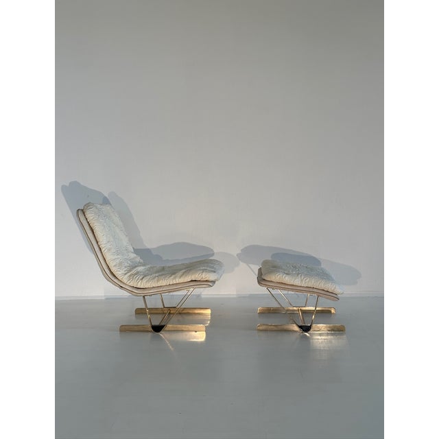 Set of Lounge Chair & Ottoman in Cream, 1980s For Sale - Image 13 of 14