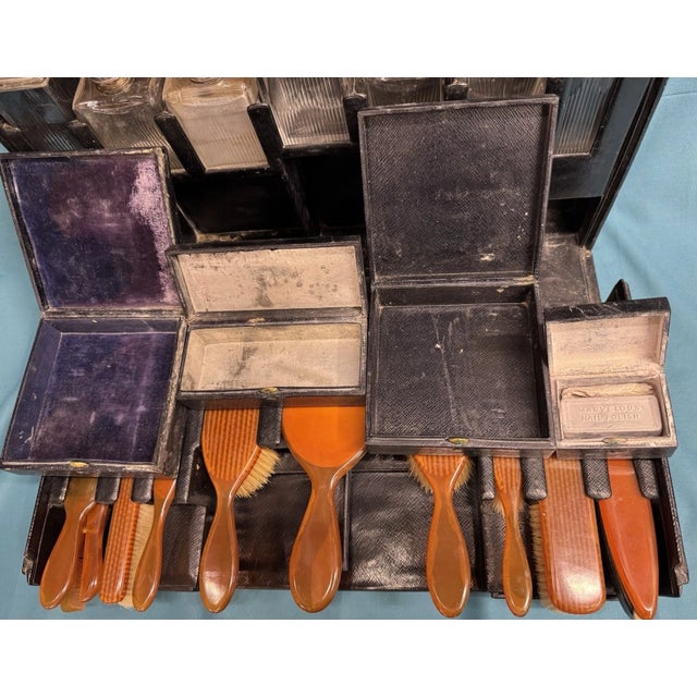 Antique Louis Vuitton 1920s Deluxe Vanity Case Leather Travel Box Mirror Bottles For Sale - Image 13 of 16