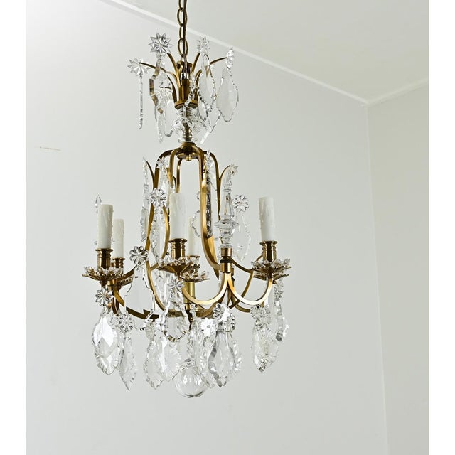 Brass French 19th Century Brass & Crystal Chandelier For Sale - Image 8 of 12
