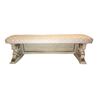 19th Century Napoleon III Style Carved and Painted Upholstered Bench For Sale