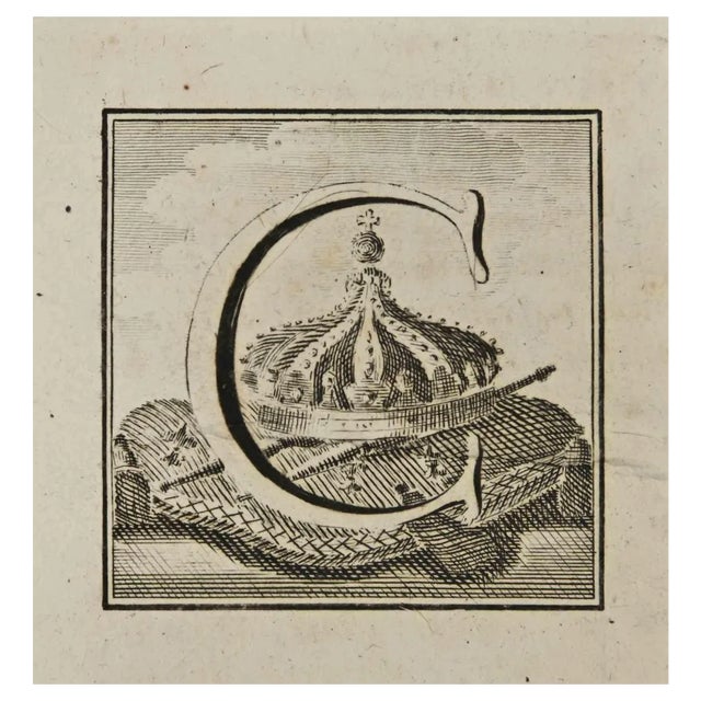 Luigi Vanvitelli, Letter of the Alphabet C, Etching, 18th Century For Sale