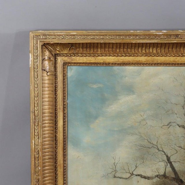 Gold Antique Oil on Canvas Painting of a Winter Landscape by I. G. Jenkins C1900 For Sale - Image 8 of 13
