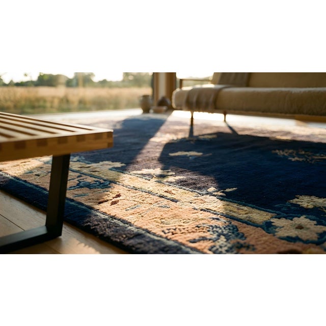 1900s Navy Floral Traditional Antique Chinese Peking Carpet Wool Knotted Rug For Sale - Image 13 of 14