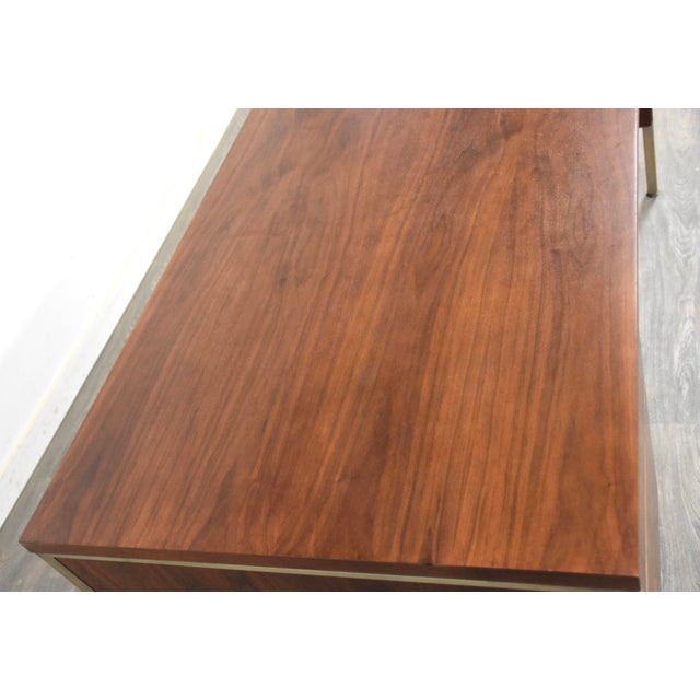 Wood 1960s Refinished Walnut and Brass Desk by Alma For Sale - Image 7 of 11