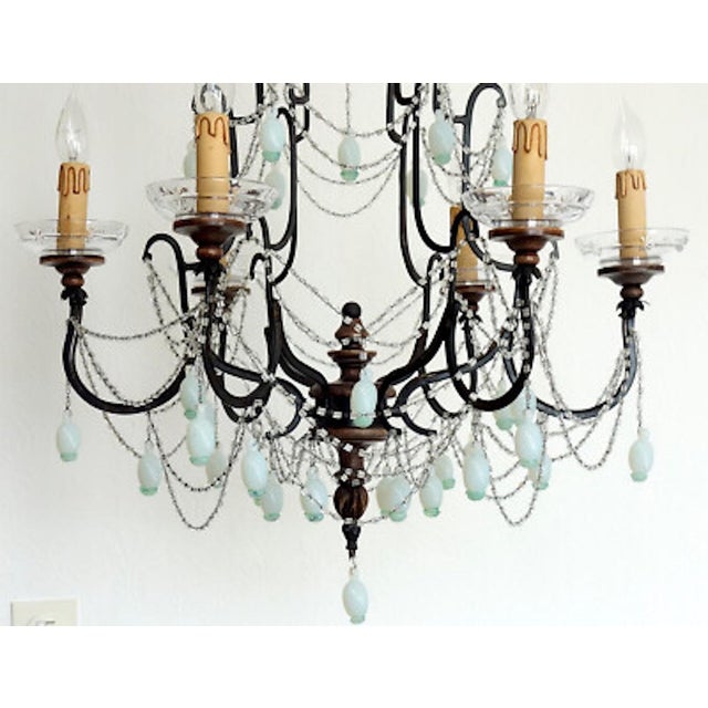 Metal, Wood and Murano Glass Fruit 6-Light Chandelier, 1920s For Sale - Image 3 of 12