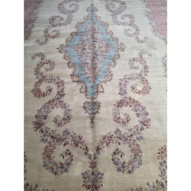 Vintage Persian Style Ivory, Dusty Rose & Powder Blue Floral Palace Rug, Circa Mid-20th Century – 15’11” X 11’4” For Sale - Image 4 of 9